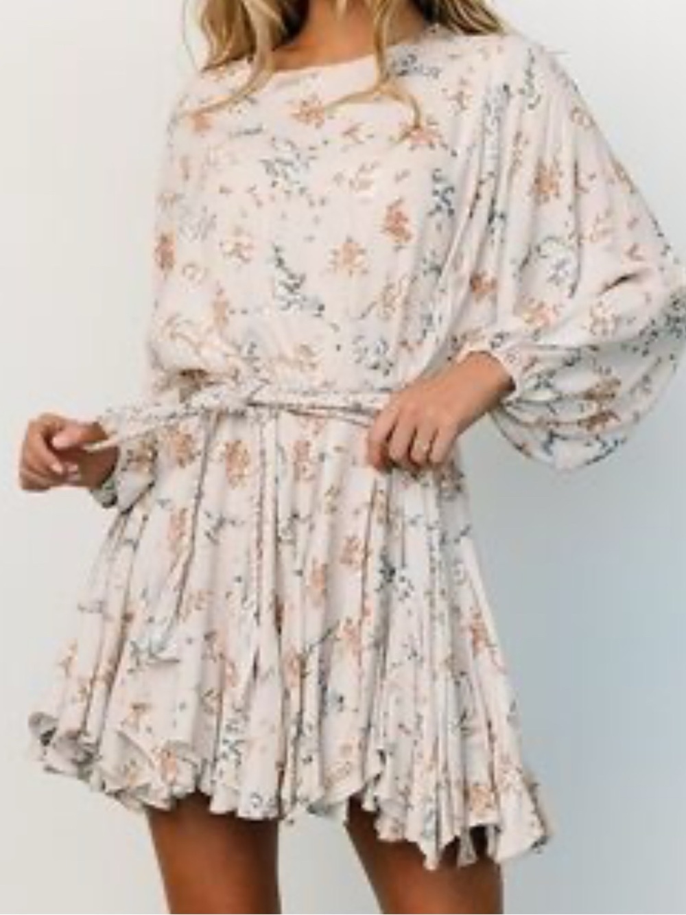Baltic Born Cream Floral Tie-Waist Mini Dress Floral Flared  NWT SIZE XL
